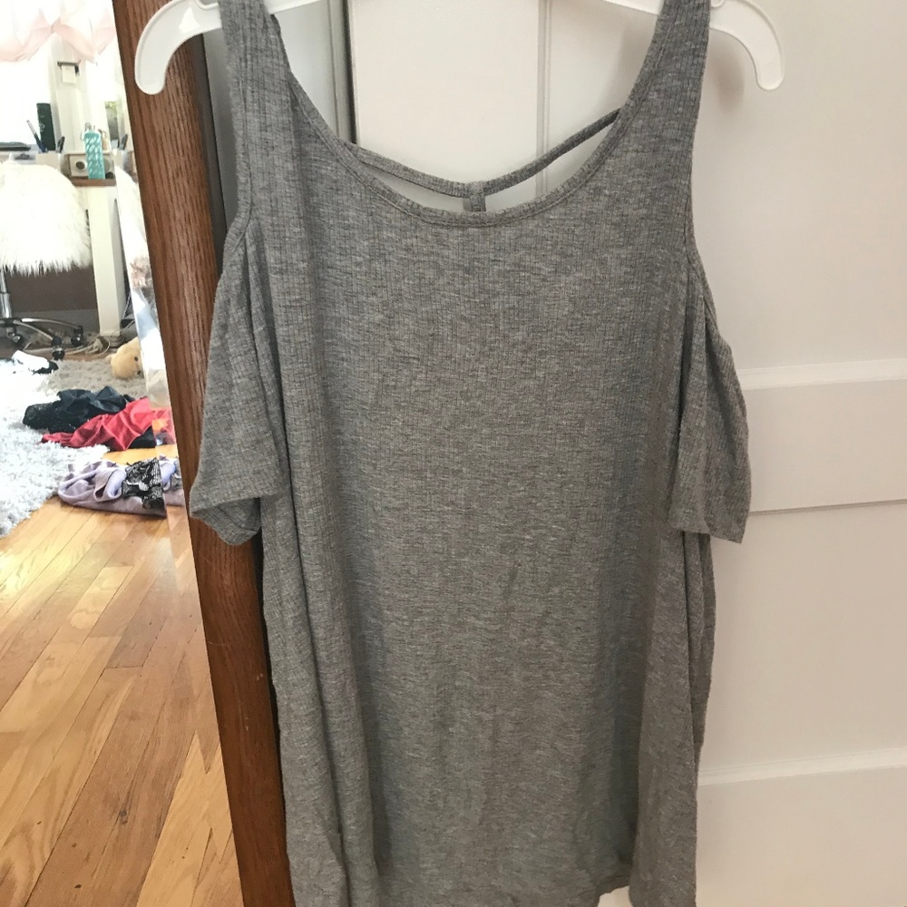 Medium Gray Cold Shoulder Top - Women's